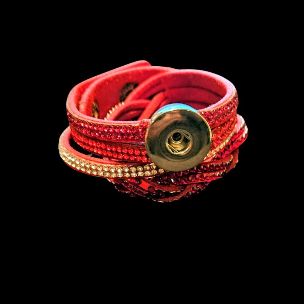 Red Rhinestone Wrap Snap Bracelet – Interchangeable Charm Jewelry